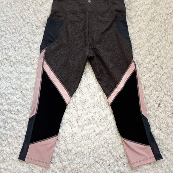 Women's Dark Grey & Pink & Mesh Pocketed Leggings with Drawstring Inside - Picture 6 of 7